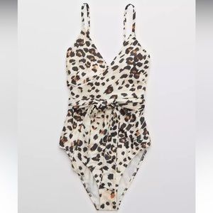 NWT American Eagle Leopard Print Wrap One Piece Swimsuit - M Long